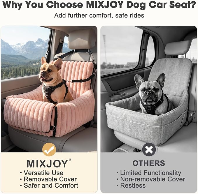 MIXJOY Dog Car Seat for Small/Medium Dogs up to 23 lbs, Multi-Functional Dog Carrier for Car with Detachable Washable Cover, Pet Travel Bed with Clip-On Safety Leash, Pink