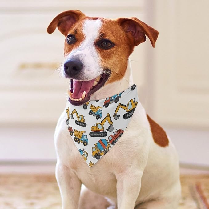 Summer Breathable Scarf for Small, Medium, Large Dogs Excavators Cars Construction Tractor and Cats, Washable Handkerchief with Adjustable Design