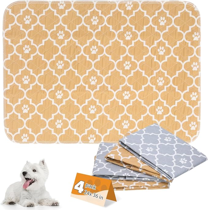 Washable Pee Pads for Dogs, 4 Packs Super Absorbent Leakproof & Non-Slip Dog Pee Pad Large, Reusable Puppy Training Pads Waterproof, Pet Mat Rug for Whelping,Floor,Crate Cats Animals, 24"x36"