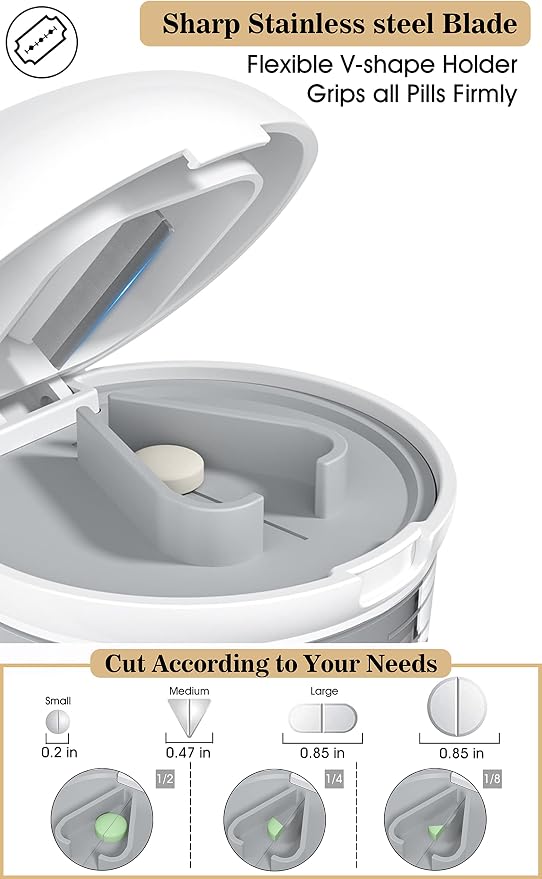 Pill Cutter Crusher Splitter: 3-in-1 Portable Storage Case White
