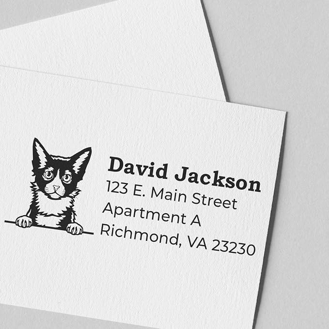 Personalized LaPerm Cat Address Stamp for Business & Home | Custom Self-Inking Return Address Stamper | Handcrafted Rubber Feline Design Mail Labeling Tool | Unique Pet Lover Gift 7/8 x 2-1/4
