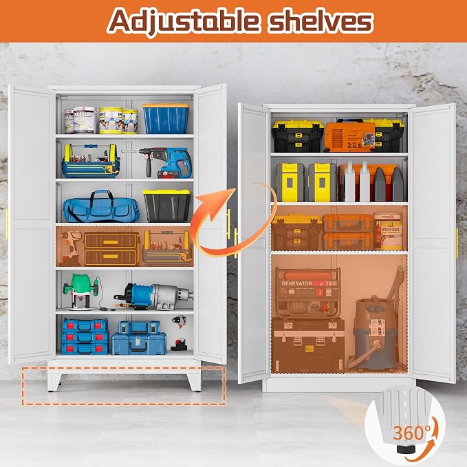 White Metal Storage Cabinet, 79" Kitchen Pantry Cabinets for Office | Steel Kitchen Pantry Storage with Doors, 5 Adjustable Shelves, Metal Pantry Cabinet, for Office, Home, School 40" W