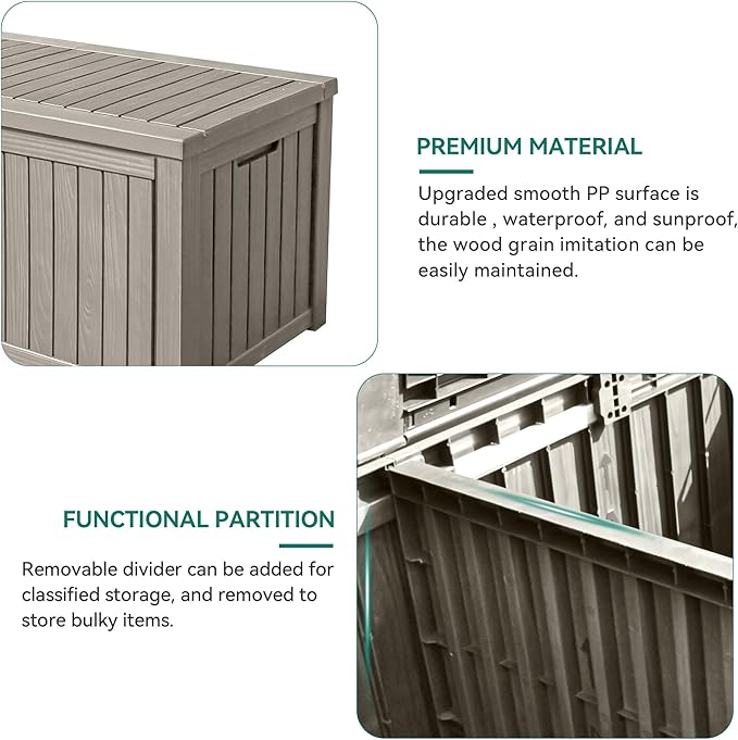 YITAHOME 180 Gallon Large Deck Box w/Divider | XL Waterproof Outdoor Storage for Patio Furniture,Outdoor Cushions, Garden Tools, Sports Equipment and Pool Supplies, Resin