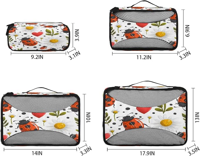 Packing Cubes for Travel, Cute Ladybugs Travel Luggage Packing Organizers for Women Men, Large Custom Toiletries Bag for Cosmetics Toiletries, Daisy Floral