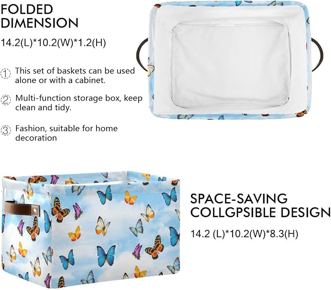 Didi & Hosa Storage Basket Cube Butterfly Sky Collapsible Toys Shelf Baskets Bin with Handle Laundry Organizer Storage Box for Home School & Office