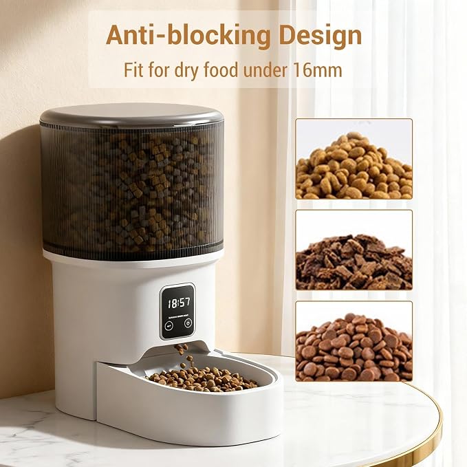 Programmable 4L Automatic Pet Feeder, Timed Auto Cat Dog Food Dispenser with Portion Control, Up to 6 Daily Meals, Dual Power Anti-Jam Pet Feeder