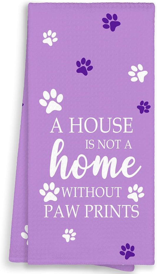 Purple Paw Farmhouse Kitchen Towels Decor Gifts for Women Pet Lovers, A House is Not A Home Without Paw Prints Decorative Bathroom Towels, Funny Dish Hand Towels for Kitchen Drying 16x24 Inch