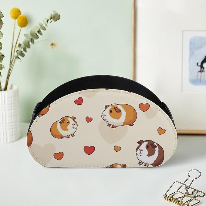 TV Remote Controllers Holder Cute Guinea Pig Pets Bedside Table Organizer | Desktop Storage Caddy Box, Cute Guinea Pig Pets, Pu Leather, 5 Compartments for Controller, Media Player