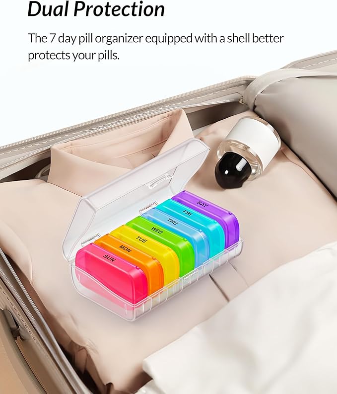 ZIKEE Weekly Pill Organizer with Large Individual Containers, BPA-Free | Portable Pill Box 7 Day for Pocket, Purse, Weekly Pill Case, Pill Container for Medication, Vitamin, Fish Oil, Supplement