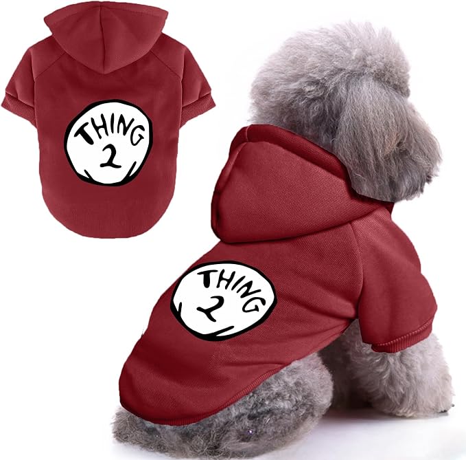 Dog Hoodie Pet Clothes for Small Dogs Thing 2 Printed Hoodies Medium Puppy Hooded Sweatshirt Pullover Outfit(Wine Red,S)