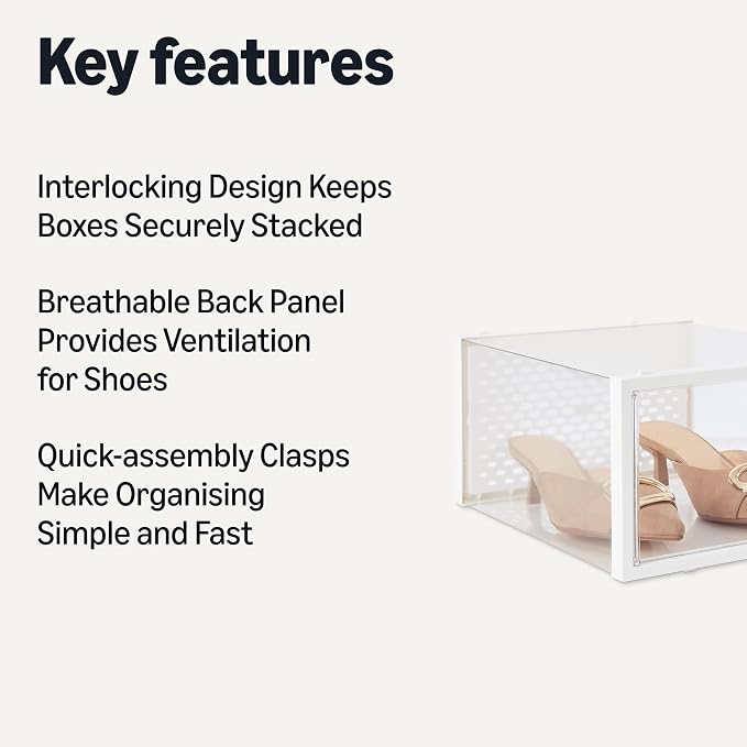 Amazon Basics Stackable and Foldable Clear Shoe Storage Organizer Box, Medium, 12-Pack