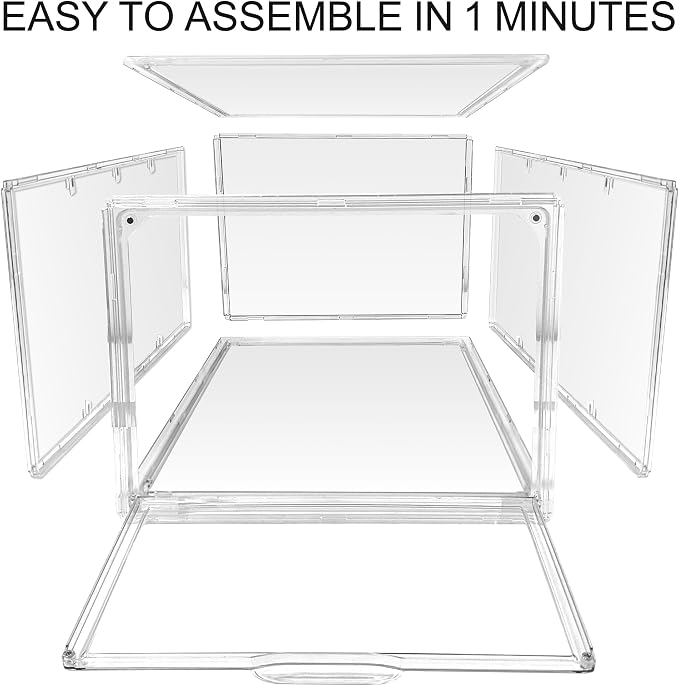 1 Pack Clear Shoe Boxes with Acrylic Drop Front Magnetic Door, Size 12 | Stackable Shoe Organizer for Sneaker Collection, Space-Saving Plastic Shoe Storage Box for Closet, Entryway, Bedroom