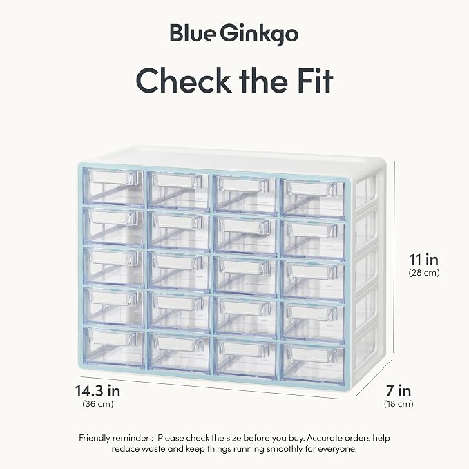 Blue Ginkgo 20-Drawer Storage Cabinet Organizer, Blue, Made in Korea | Stackable. Adjustable. Easy Visibility.