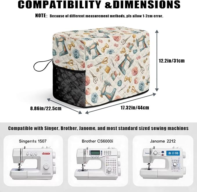 Sewing Machine Cover Polyester Febric Sewing Tool Motif Print | Dust Pet Hair Protection,Quilting Design,Fits Standard Singer,Brother Janome Machines,Protecting Decorating Your Sewing Space