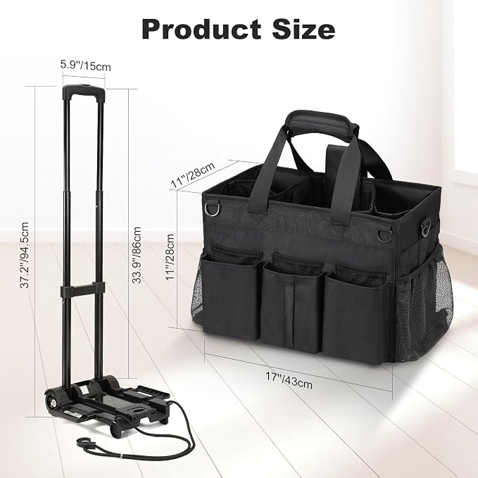 Housolution Rolling Cleaning Caddy Bag with Wheels, Black | Detachable Trolley, High Bearing & Waterproof, Multifunctional Using