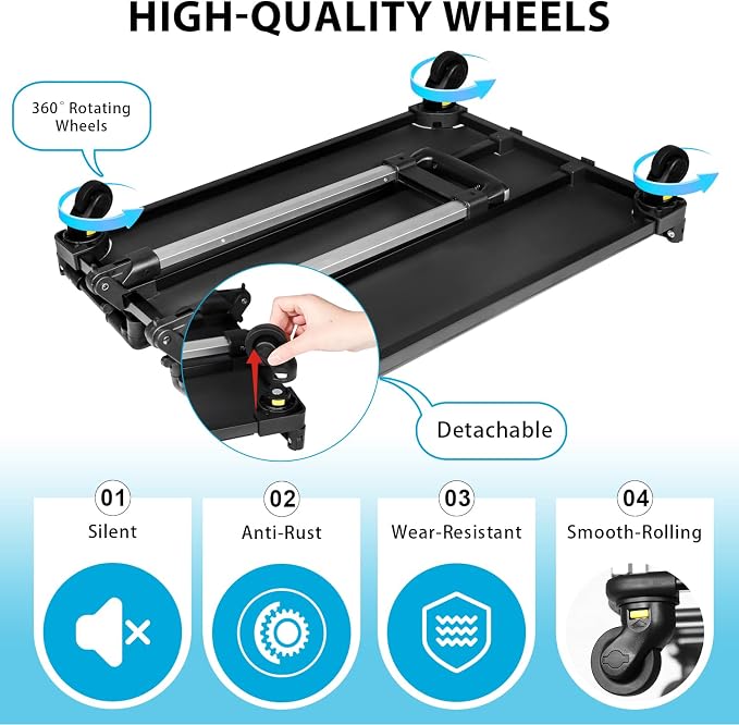 Foldable Wheel Base Cart Compatible with 24" L × 17" W Pet Carrier | Easy to Load & Unload the Carrier, Roll and 360° Swivel Smoothly, Removable Silent Wheels, for Car Travel, Vet