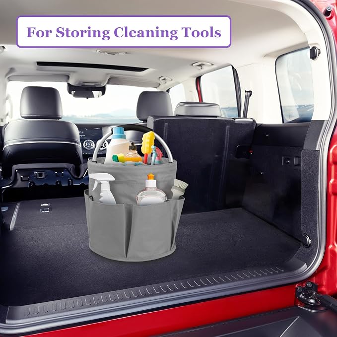 2Pack 17L Foldable Cleaning Supply Caddy with Handle, Portable Bucket Tool Organizer, Garden Tool Bag in 600D Oxford Fabric, Folding Storage Basket for Outdoor, Bathroom, Black + Dark Gray