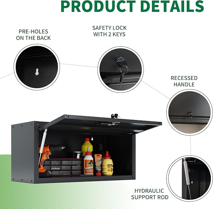 Metal Garage Storage Cabinets System, 5-Pcs Workshop Tool Cabinet Set,Black | Including 3 Pcs Wall Cabinets 2 Pcs Garage Tool Cabinets with Wheels,Assembly Required