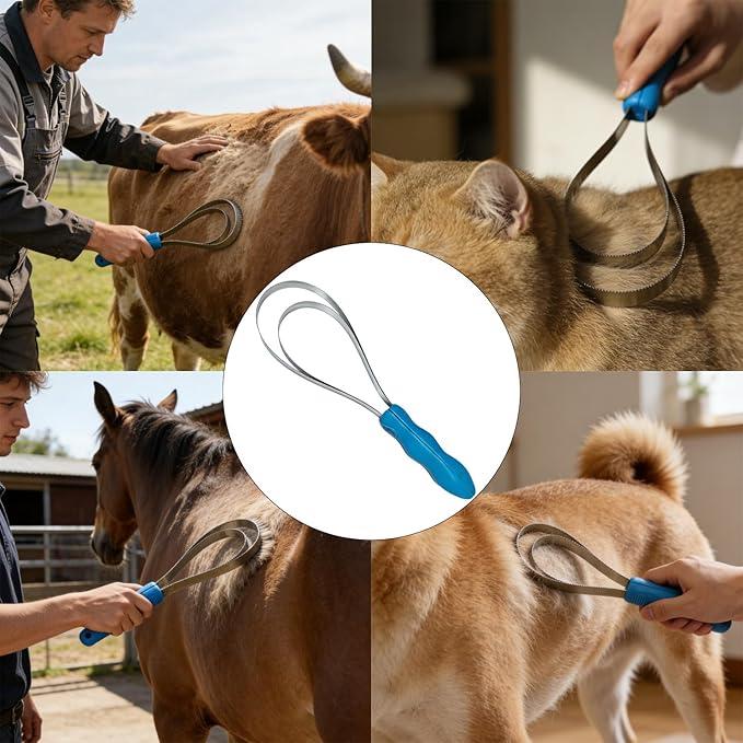 Horse Shedding Tool, Stainless Steel Shedding Blade for Horses & Dogs, Dog Shedding Brush for Double Coat Dogs, Deshedding Tool Grooming Brush for Horse Dog Cat(Double Loop)