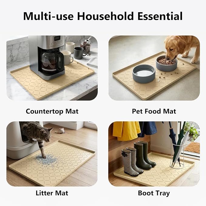 Mateeylife Under Sink Mat Kitchen Waterproof, Silicone Sink Tray 22"X19" | Under Sink Organizer Cabinet Shelf Protective Liner, Multi-use Silicone Mat for Boot Tray & Litter Mat, Khaki