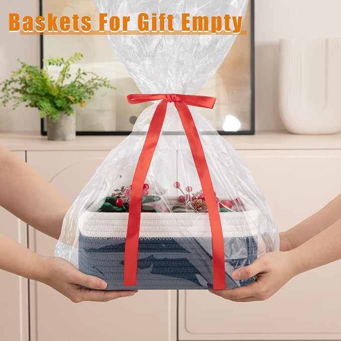 OIAHOMY 4 PACK 7L Storage Baskets for Organizing Storage Bins Blue | Small Bins for Shelves Small Storage Basket Shelf Baskets Organizer Baskets for Gifts Empty Cute Decorative Storage Bins