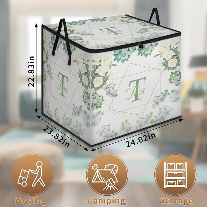Personalized Name Foldable Storage Basket Cubes with Lid, Laundy Hamper Dirty Clothes Pet Toys Storage Bin with Handles for Shelf Home Closet Kitchen, Off White Gardenia Floral