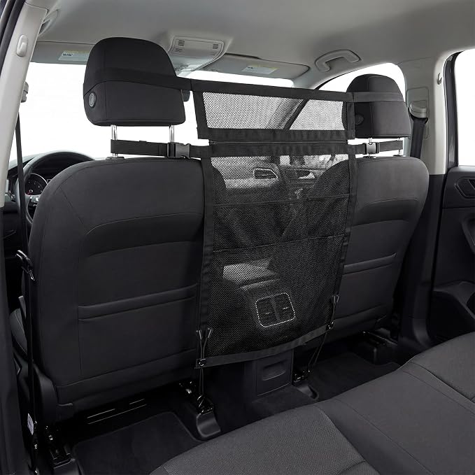 Dog Car Barrier with Mesh Organizer,Pet Safety Divider, Dog Net Easy Install for Cars & SUV,Truck(Upgraded&Heightened)
