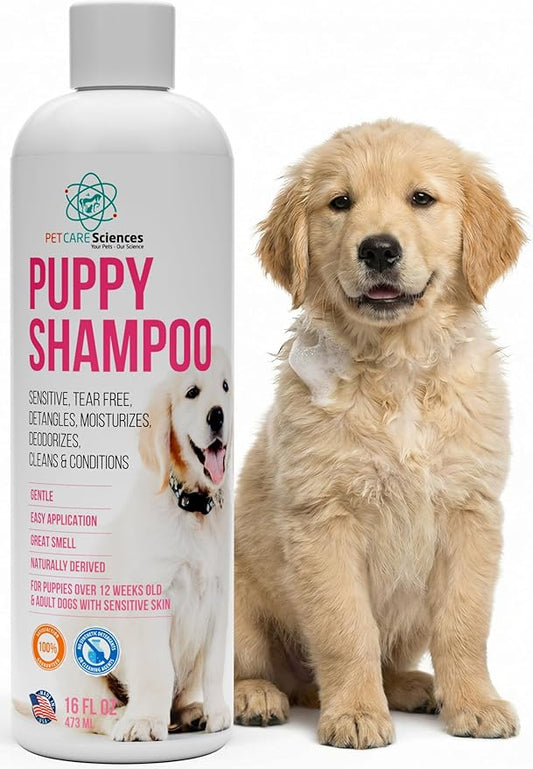 16 fl oz Tearless Puppy Shampoo and Conditioner - Anti Itch Dog Shampoo Sensitive Skin - Coconut Oil Oatmeal Pet Shampoo for Puppies, Made in the USA.