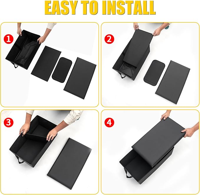PU Leather Storage Box with Lid and Divider | Large Foldable Organizer with Non-Slip Bottom and Side Handles Waterproof Storage Basket Universal Car Trunk Storage Box