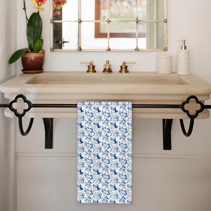 Chicimln Chinoiserie Cavapoo Dog Kitchen Towels, Cavapoo Gifts for Women Decorative Hand Towels for Bathroom, Blue and White Dog Dish Tea Towel Drying Cloth for Kitchen Decor, 16x24 Inch