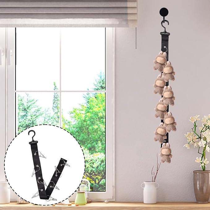 Doll Hanging Organizer, Plush Display Strap Holder Chain with 8 Metal Clips