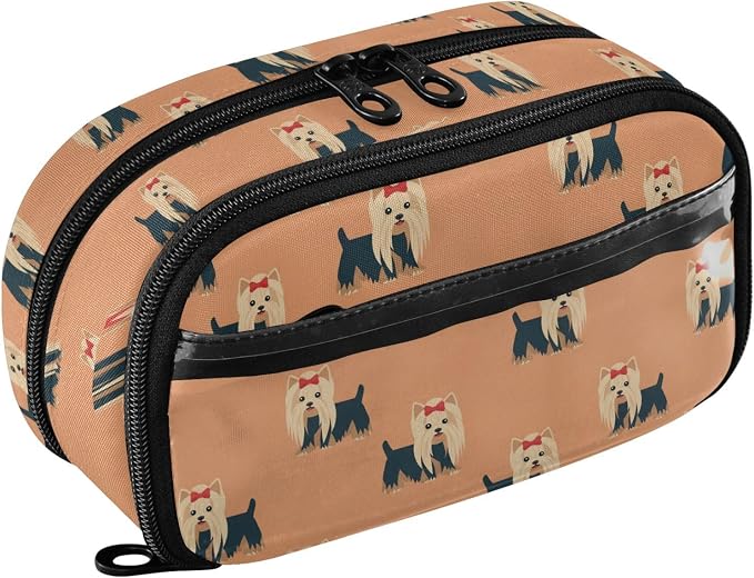 Cute Pets Dogs Orange pattern Large Capacity Pencil Case with Zipper Water Resistant Portable Organizer Pen Bag for Students Office School