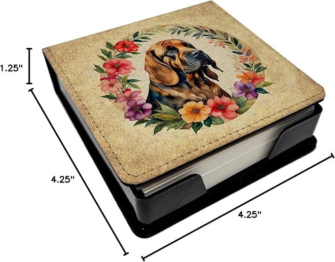 Caroline's Treasures Bloodhound and Flowers PU Leather Note Paper Holder with Artist-Designed Cover, Desk Accessory, Office Gift
