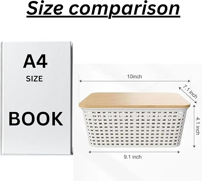 Plastic Storage Bins with Bamboo Lids, 6 Pack Stackable Kitchen Organizer Containers with Natural Bamboo Lids, Rectangular, Coffee Tea Snacks Grains Pasta Labels (Kitchen Pantry Set)