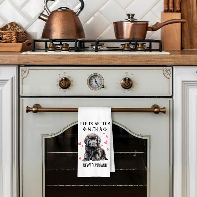 Newfoundland Dog Kitchen Towels, Newfoundland Dog Lover Gifts Dish Tea Towels for Kitchen Decor, Dogs Mom Dad Gifts Decorative Hand Towel for Bathroom, 16x24 Inches