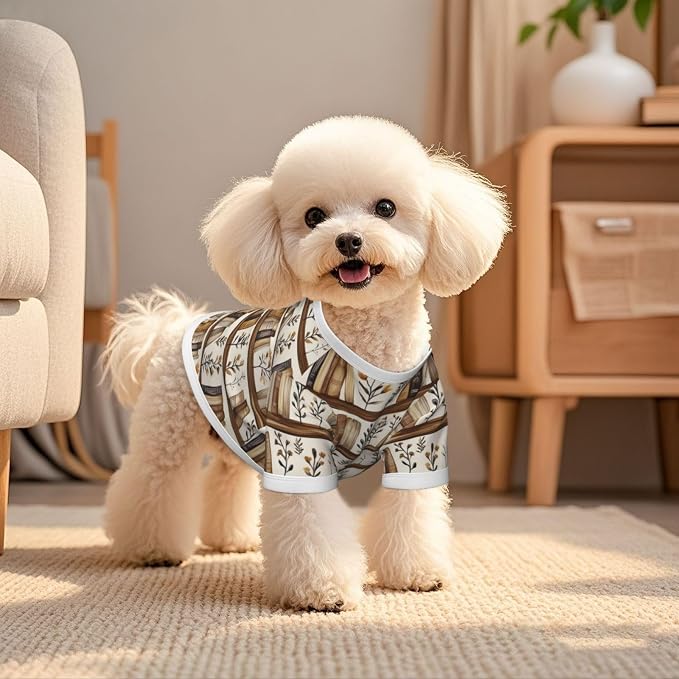 Bookshelf Floral Dog T Shirt Dogs Cats Cotton Shirts Short Sleeve Clothes Soft Stretchy Pet Costume Doggy Outfit Pullover Jumper Puppy Sweatshirt Large