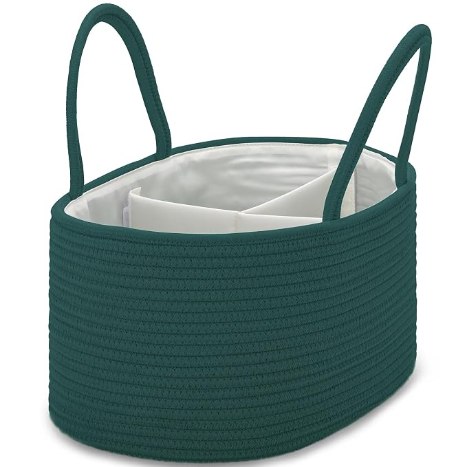 COMSE Large Cotton Rope Baby Diaper Caddy Organizer, Dark Green
