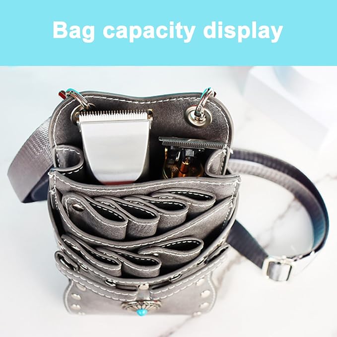 Hairdresser Waist Bag Shear Holder, 7-Slot Hairstylist PU Leather Barber Scissors Holster Pouch Tool Bag, Detachable Hair Cutting Organizer for Combs, Clippers, Spray Bottles (Pink)