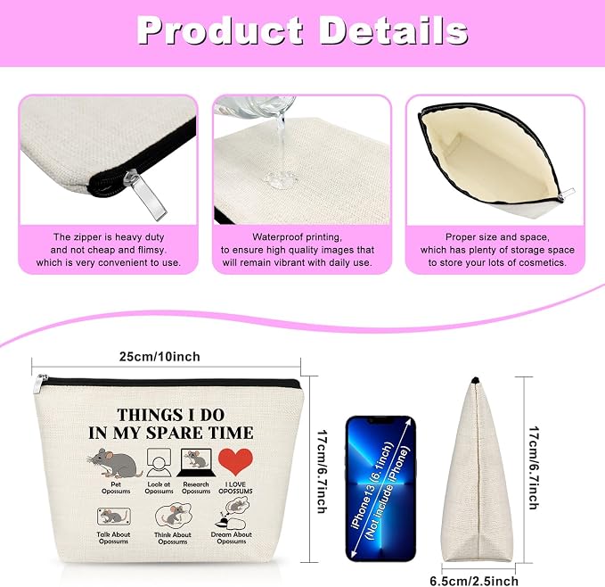 Animal Lover Gifts Makeup Bag Opossum Lover Gift For Women Possum Gift For Women Cosmetic Bag Christmas Birthday Gifts For Friend Female Possum Owner Gift Possum Mom Gifts Cosmetic Travel Pouch
