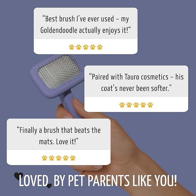 Tauro Pro Line Slicker Brush for Small Dogs & Cats, Deshedding, Dematting & Detangling Grooming Tool for Medium to Long Coats, Ideal for Pomeranians & Yorkies, Flexible Cushion, Purple, Small Size (S)