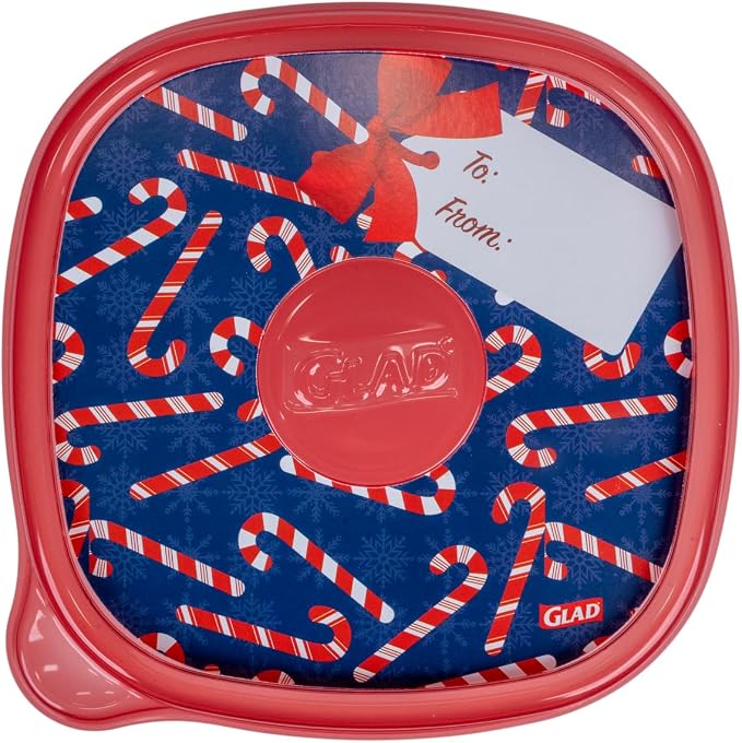 Glad GladWare Holiday Food Storage Containers, Large Square, 42 Oz, 3 Count | BPA-free plastic, reversible gift tags included, microwave, freezer, and dishwasher safe, 42 oz, gifting