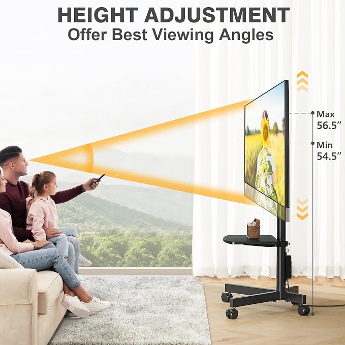 Mobile TV Stand with Power Outlet for 23-65 Inch TVs up to 88 lbs | Tilt Rolling TV Cart with Height Adjustment & Locking Wheels, Portable TV Stand for Bedroom, Office, Max VESA 400x400mm