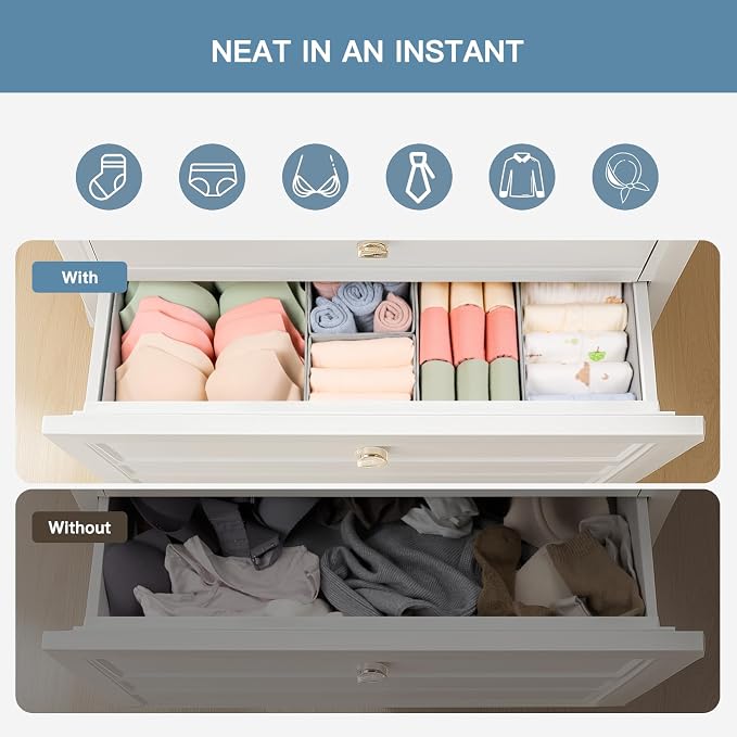Drawer Organizer Clothes, 21 Pack Dresser Organizer for Baby Clothes, Underwear, Sock- Foldable Closet Organization and Storage Dividers Bins for Nursery, Bedroom (Grey)