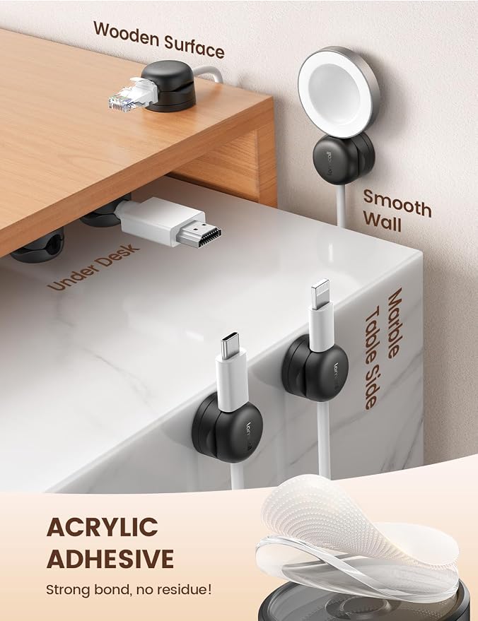 Lamicall 12Pack Rotating Cord Organizer, Desk Office Nightstand Accessories | Spring Cable Management Clips, Adhesive Phone Charger Holder Gadgets, Wire Organizer Keeper for Home Dorm Room Workspace