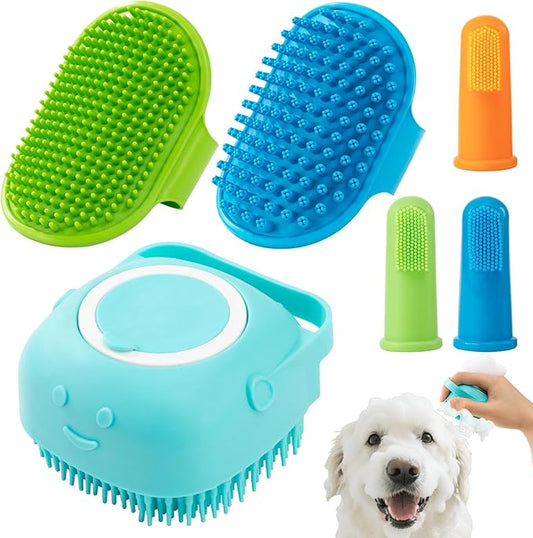ondware 6PCS Dog Bath Brush Set, Dogs Scrubber for Short and Long Haired Dogs, Dog Shampoo Brush for Shedding, Bathing, Massaging and Grooming