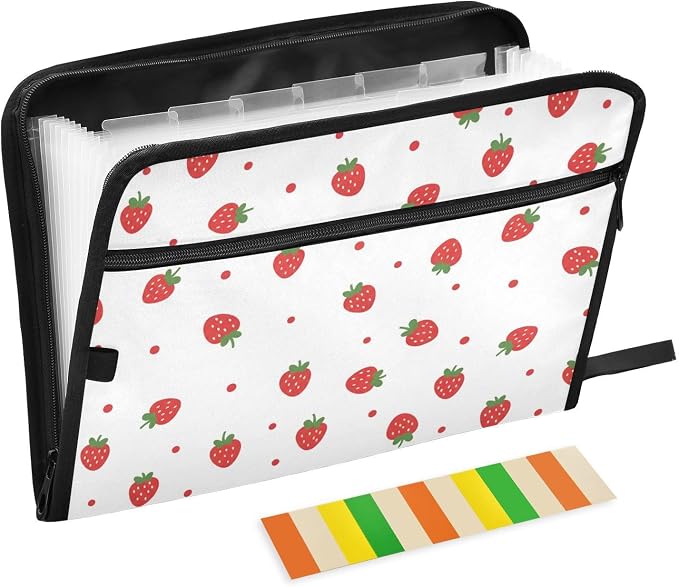 13 Pocket Zipper Expanding File Folder A4 Strawberry Fruit | Accordion File Organizer with Front Pouch A4 Letter Size Portable Folders for Documents Receipt School Office Supplies
