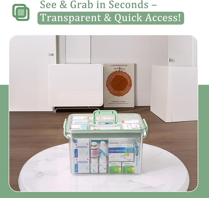 ANYPROLUS 15QT Clear Medicine Organizer Box with Handle, Plastic Medicine Container with Tray First Aid Box Empty, Thickened Medicine Storage Organizer Multipurpose Medication Organizer Storage