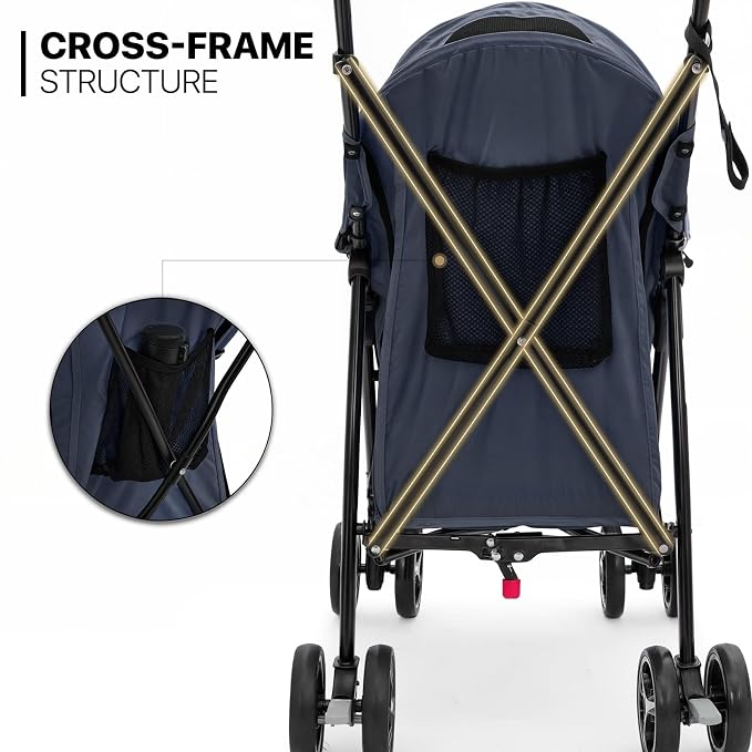MoNiBloom Pet Stroller for Small/Medium Dogs & Cats Holds 22 lbs, Navy Blue | Foladble 4 Wheels Easy-Fold Puppy Cage Jogger Stroller with Sun Cover, Pad and Rear Storage Bag, Breathable and Visible Mesh