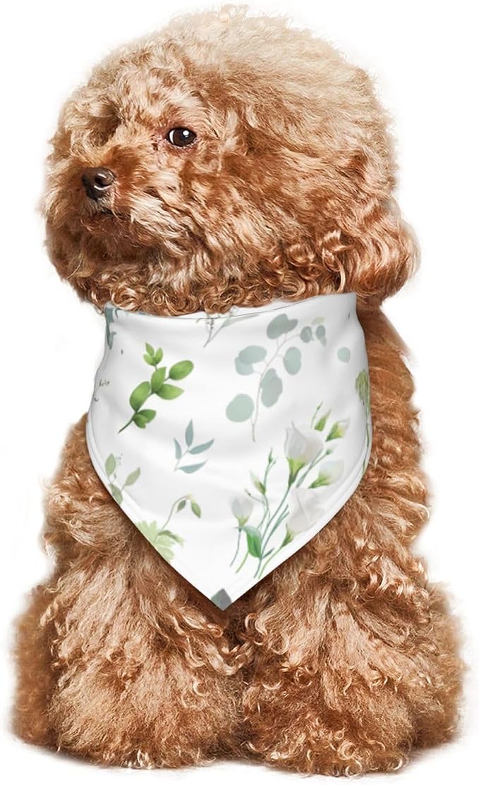 Sage Green Dog Bandana,Adjustable Triangle Bibs Dogs Scarf,Puppy Neckerchief Dog Cat Bib for Spring Summer (Light Green on White)