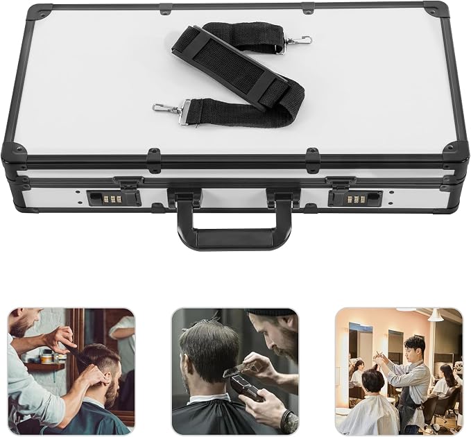 Professional Barber Case, Hair Kit Organizer Box Barber Travel Carry Case for Hair Scissors Tools Hair Stylist Pet Groome, Barber Carrying Cases with Code Lock (White&Black)